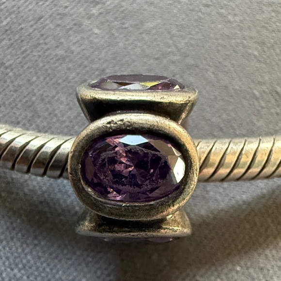 Pandora Silver Bracelet charm with 5 Purple Gemstones - Picture 1 of 5